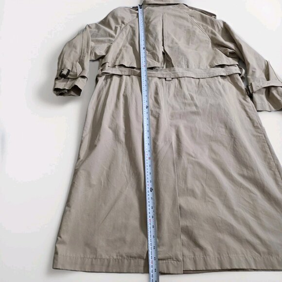 Zara Trench Coat Womens M Beige Belted Long Pockets Buttons Lightweight Preppy - Picture 8 of 16